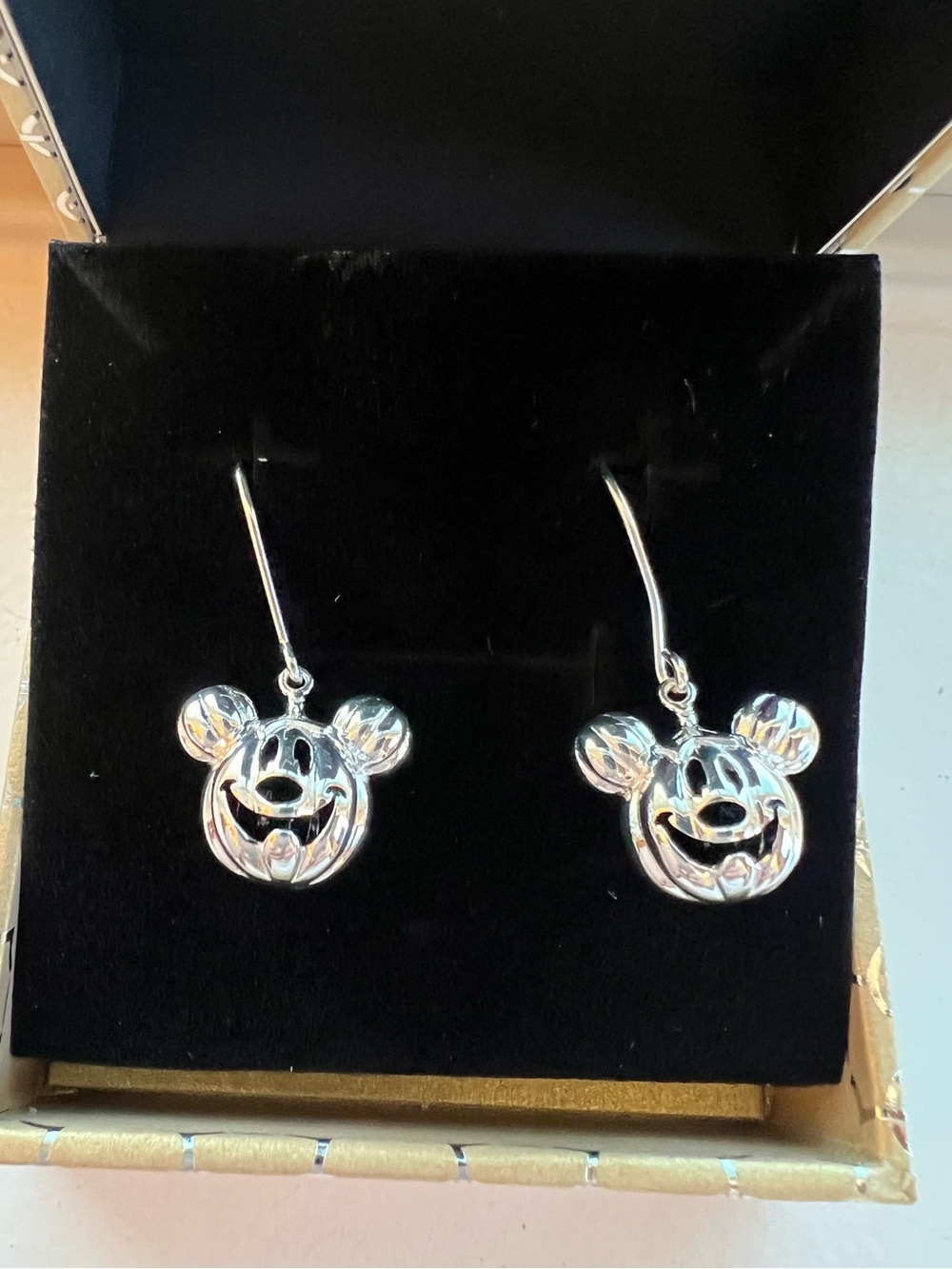 Disney Rebecca Hook Mickey Mouse Silver Halloween Jack O Lantern Earrings